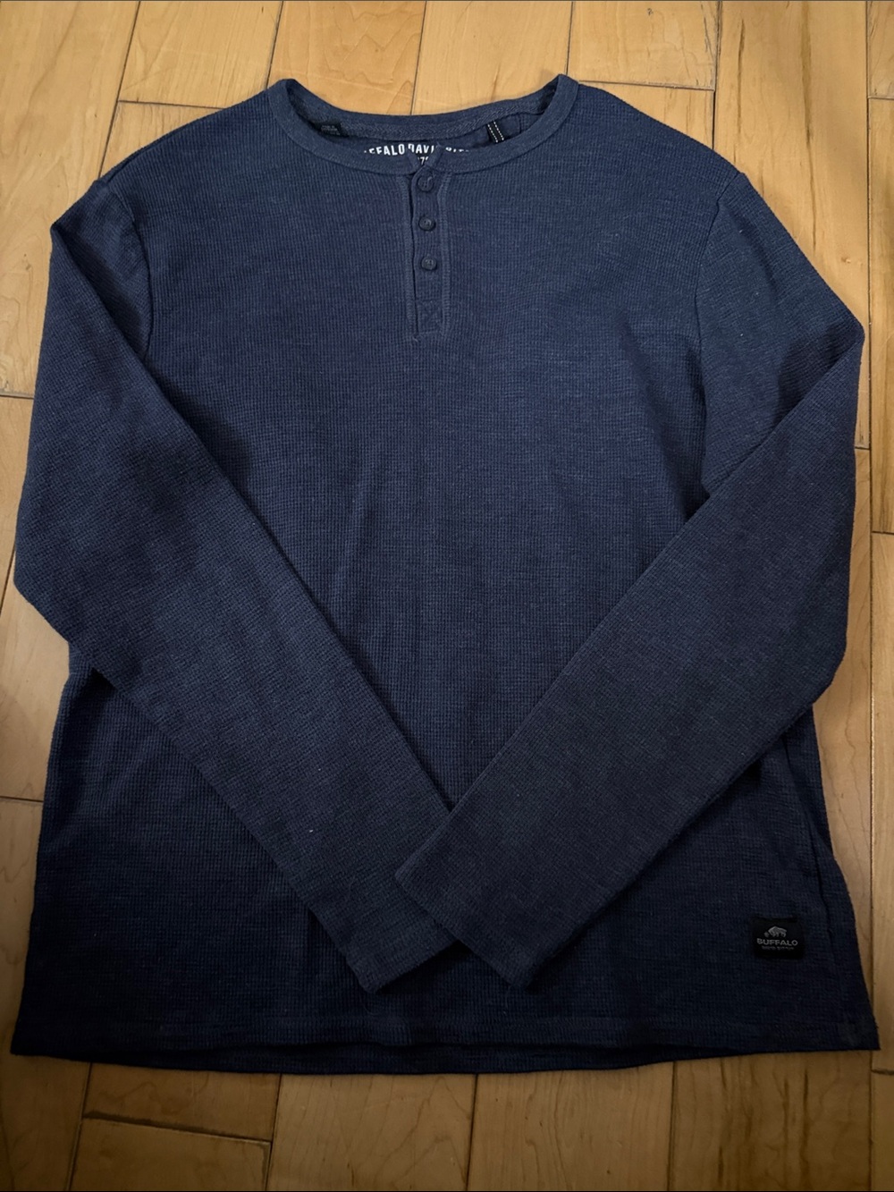 Buffalo David Bitton Navy Waffle-Knit Henley Long Sleeve